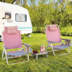 3 tlg. Strandstuhl & Tisch Set mit Verstellbarer Rückenlehne Outdoor Liegestühle