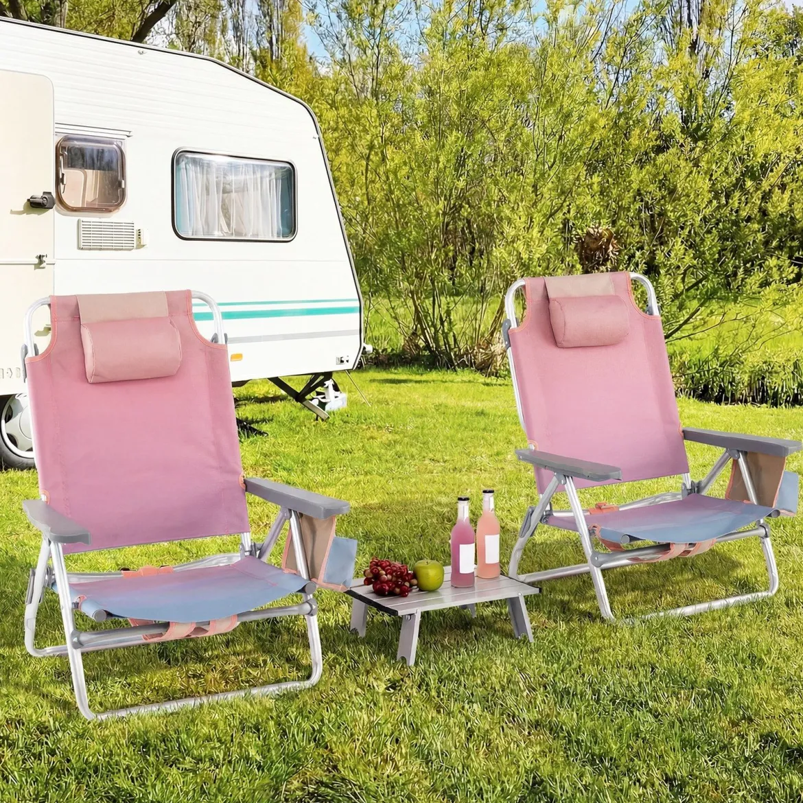 3 tlg. Strandstuhl & Tisch Set mit Verstellbarer Rückenlehne Outdoor Liegestühle