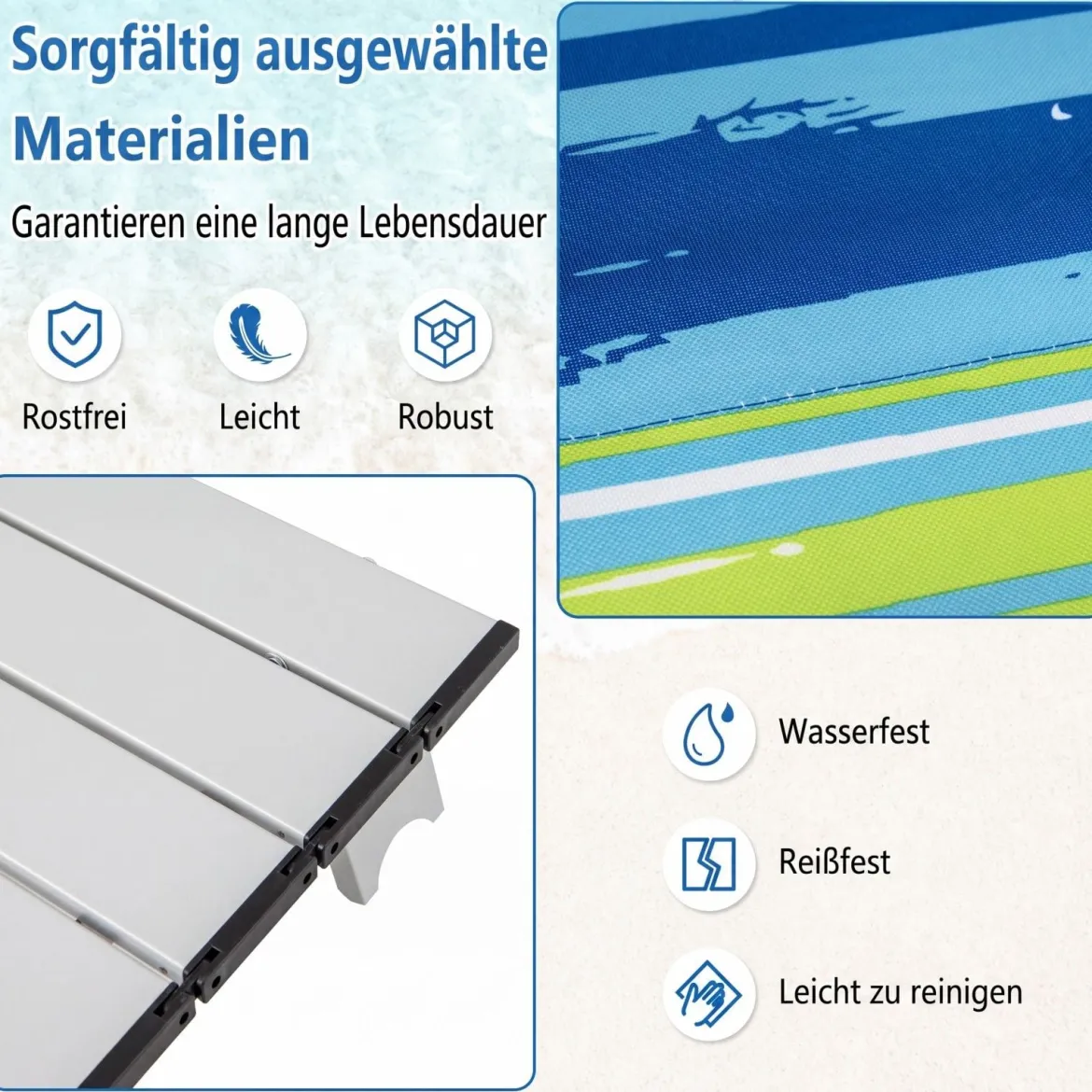 3 tlg. Strandstuhl & Tisch Set mit Verstellbarer Rückenlehne Outdoor Liegestühle