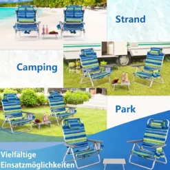3 tlg. Strandstuhl & Tisch Set mit Verstellbarer Rückenlehne Outdoor Liegestühle
