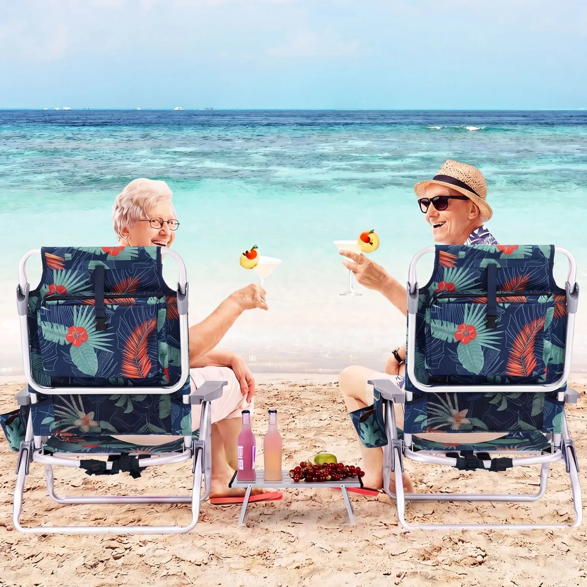 3 tlg. Strandstuhl & Tisch Set mit Verstellbarer Rückenlehne Outdoor Liegestühle