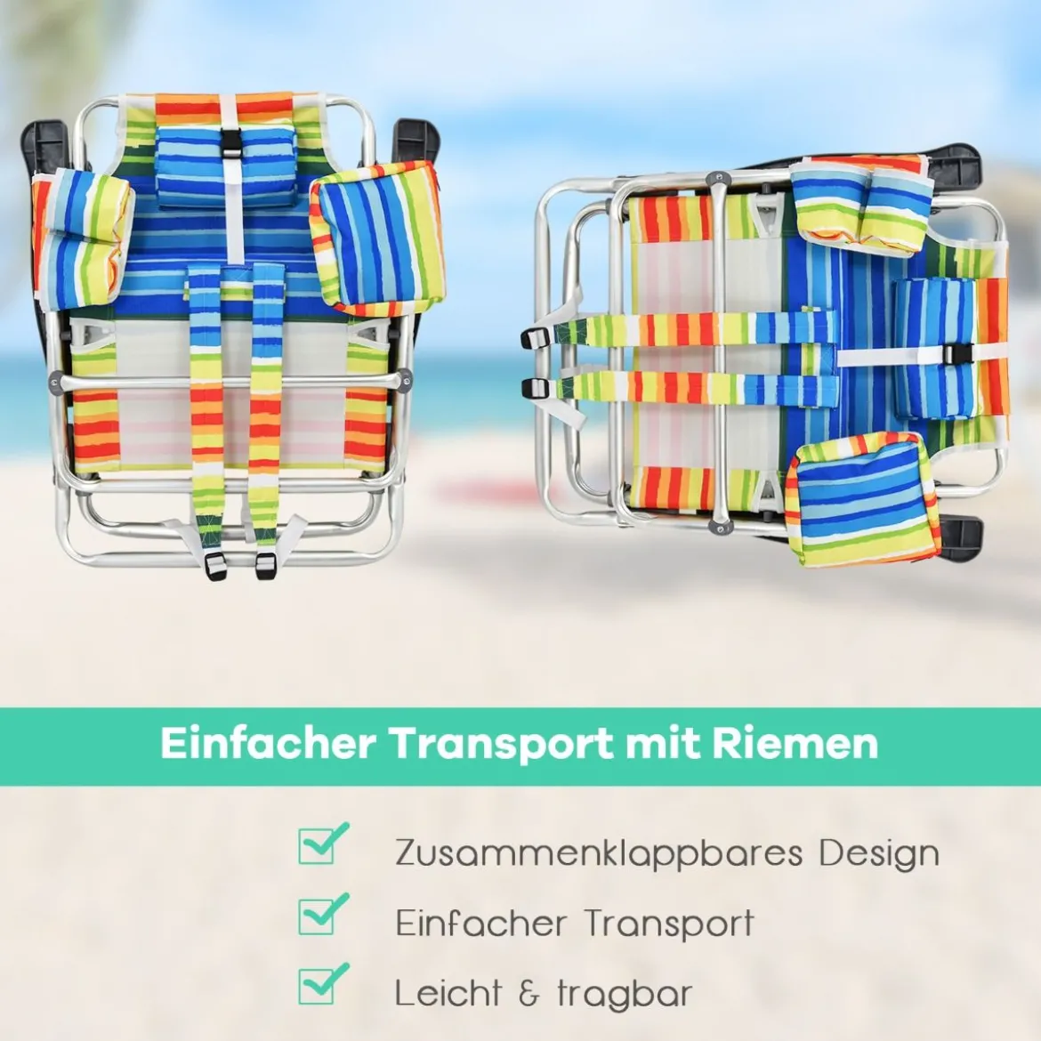 3 tlg. Strandstuhl & Tisch Set mit Verstellbarer Rückenlehne Outdoor Liegestühle