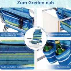 3 tlg. Strandstuhl & Tisch Set mit Verstellbarer Rückenlehne Outdoor Liegestühle
