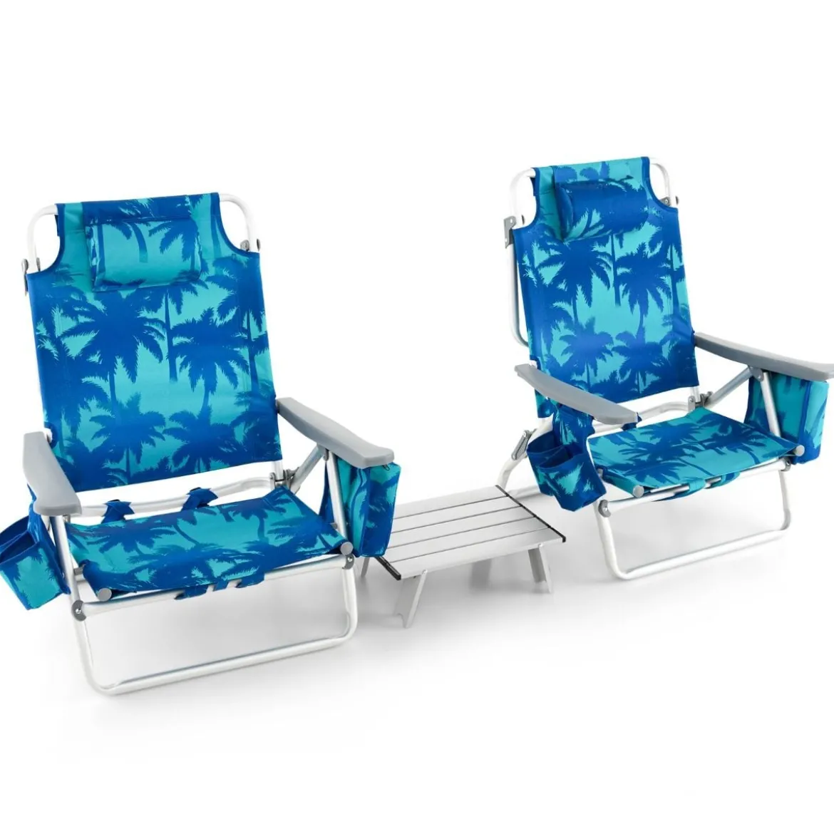 3 tlg. Strandstuhl & Tisch Set mit Verstellbarer Rückenlehne Outdoor Liegestühle