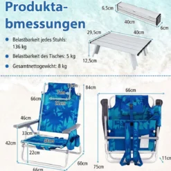3 tlg. Strandstuhl & Tisch Set mit Verstellbarer Rückenlehne Outdoor Liegestühle
