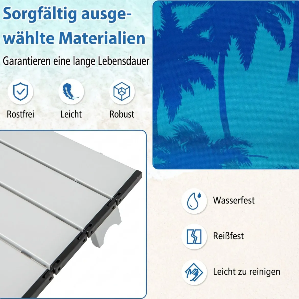 3 tlg. Strandstuhl & Tisch Set mit Verstellbarer Rückenlehne Outdoor Liegestühle