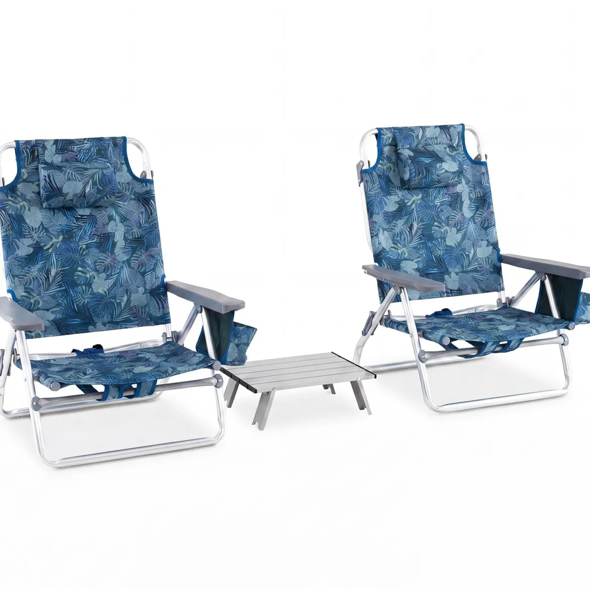 3 tlg. Strandstuhl & Tisch Set mit Verstellbarer Rückenlehne Outdoor Liegestühle