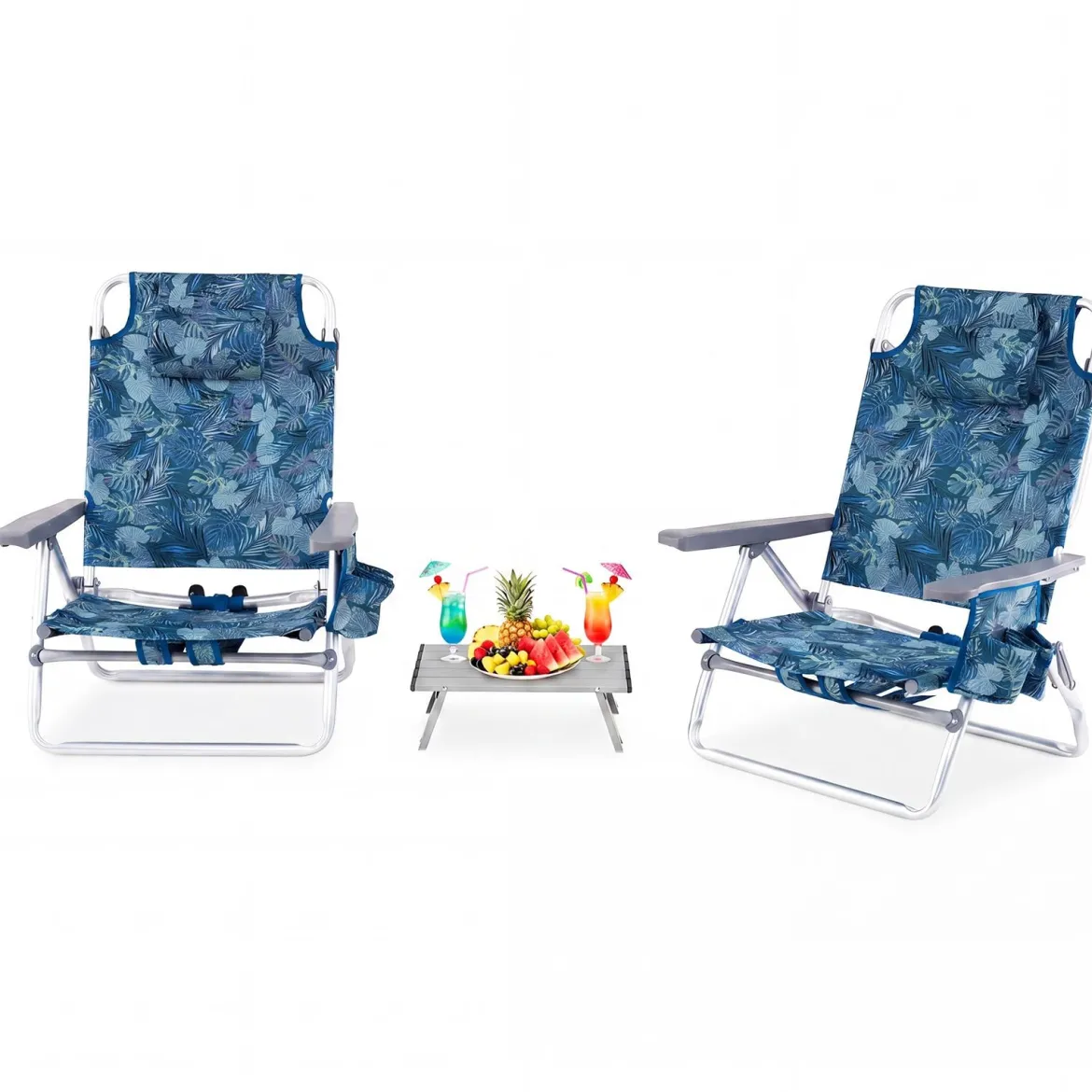 3 tlg. Strandstuhl & Tisch Set mit Verstellbarer Rückenlehne Outdoor Liegestühle