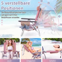 3 tlg. Strandstuhl & Tisch Set mit Verstellbarer Rückenlehne Outdoor Liegestühle