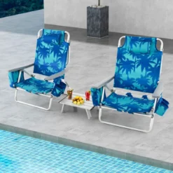3 tlg. Strandstuhl & Tisch Set mit Verstellbarer Rückenlehne Outdoor Liegestühle