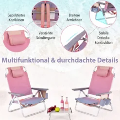 3 tlg. Strandstuhl & Tisch Set mit Verstellbarer Rückenlehne Outdoor Liegestühle