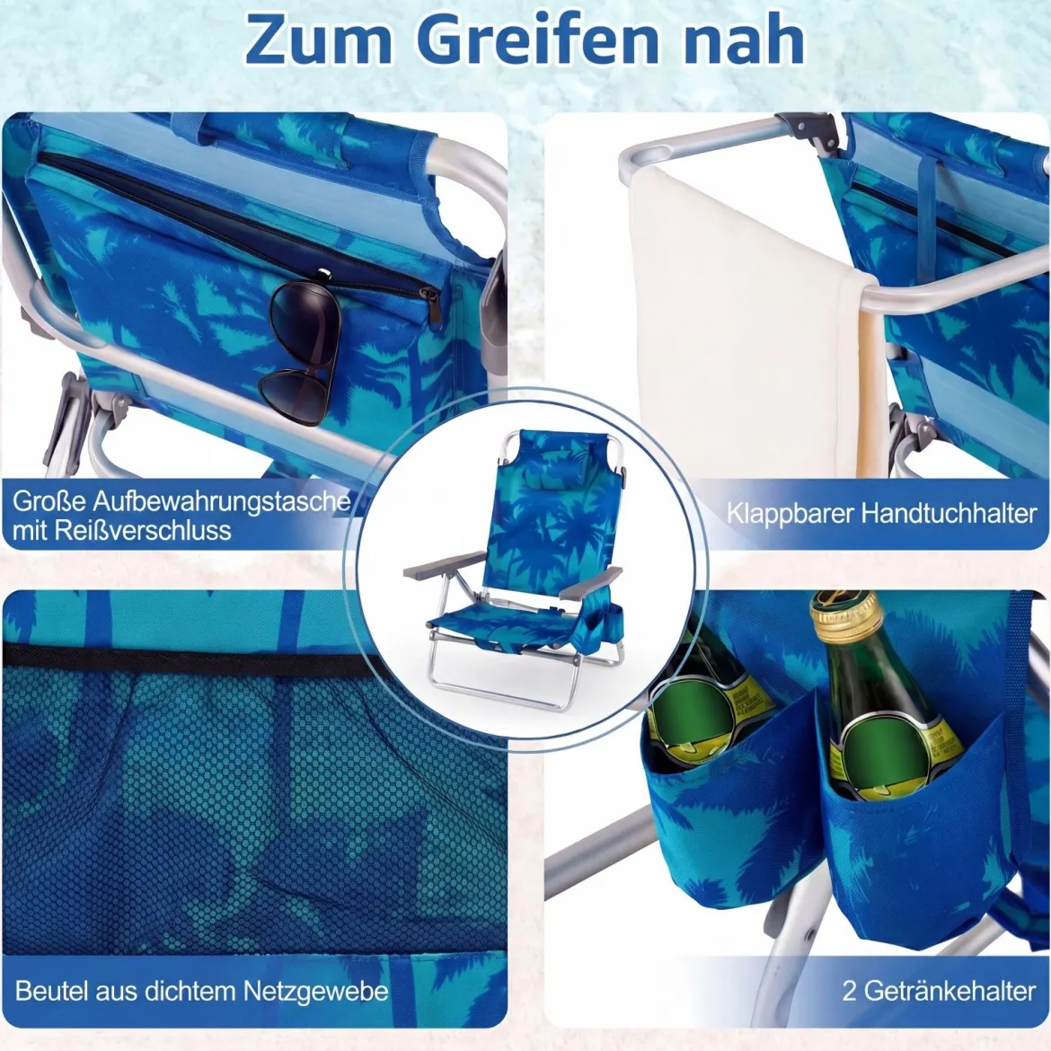 3 tlg. Strandstuhl & Tisch Set mit Verstellbarer Rückenlehne Outdoor Liegestühle