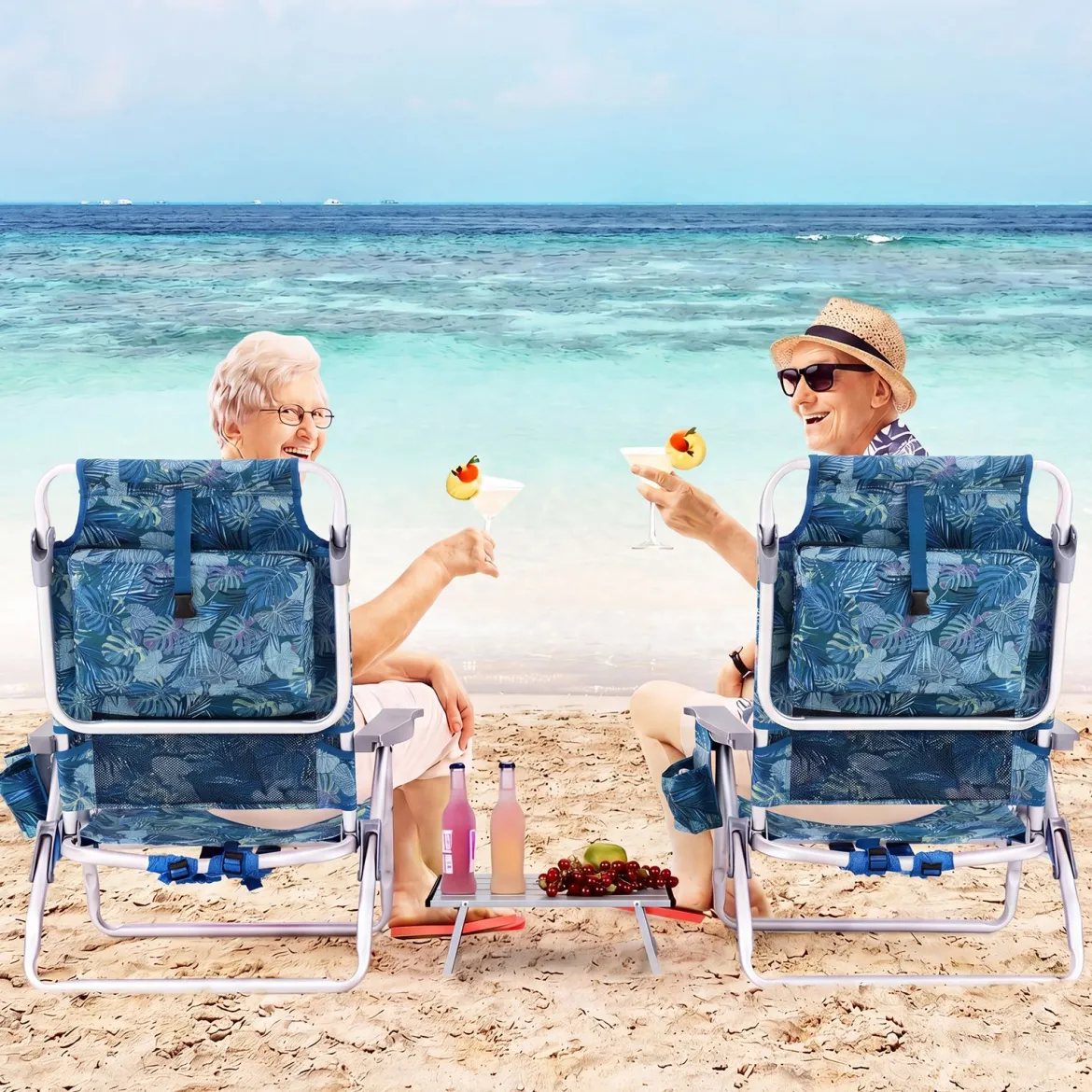 3 tlg. Strandstuhl & Tisch Set mit Verstellbarer Rückenlehne Outdoor Liegestühle