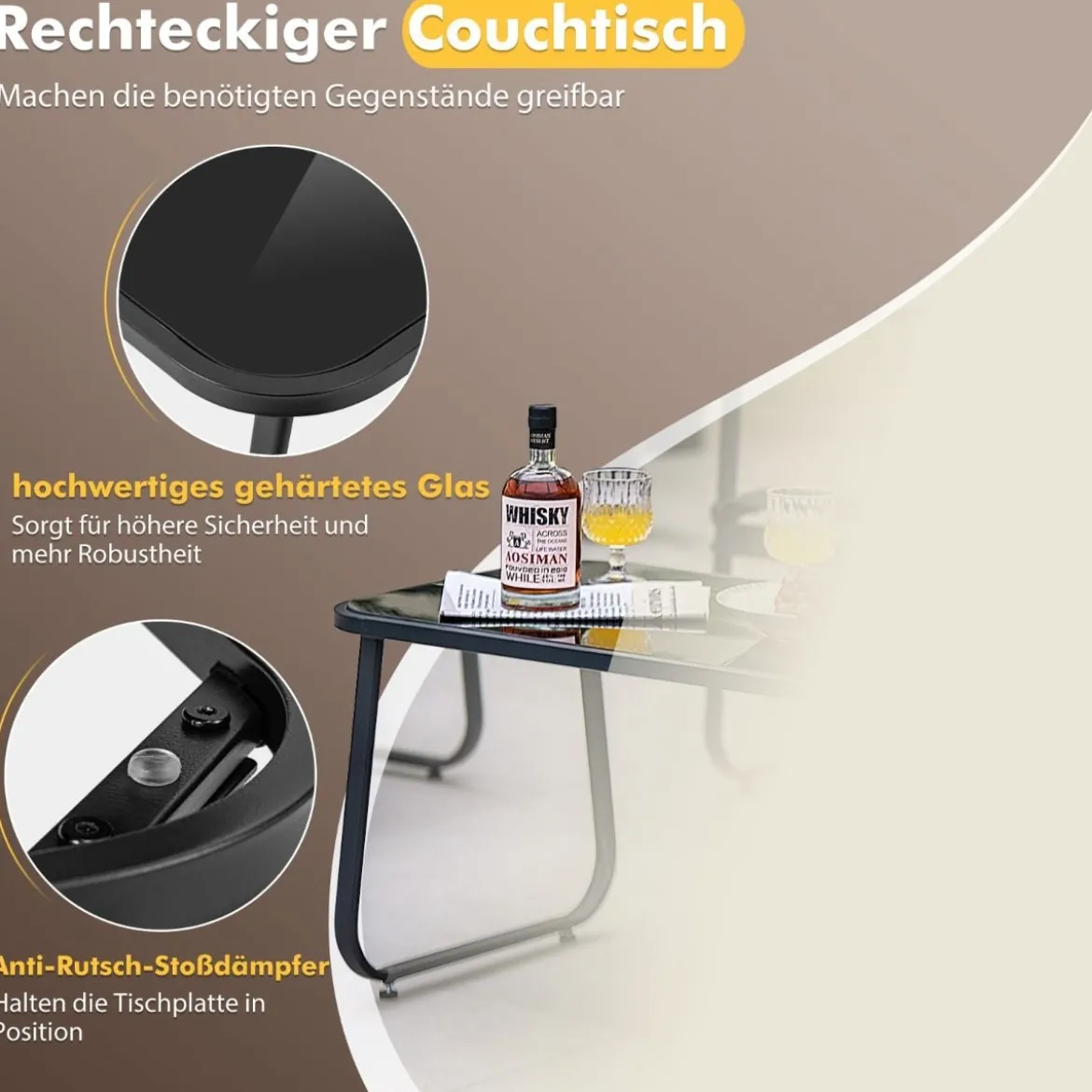 4 TLG. Terrassenmöbel-Set mit Kaffeetisch aus Gehärtetem Glas Sitzgruppe Sofagarnitur Braun/Schwarz
