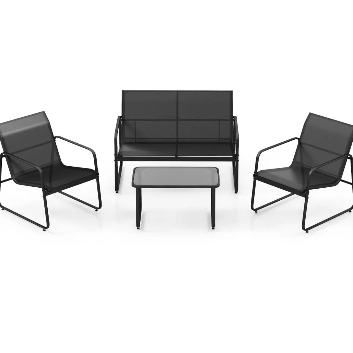 4 TLG. Terrassenmöbel-Set mit Kaffeetisch aus Gehärtetem Glas Sitzgruppe Sofagarnitur Braun/Schwarz