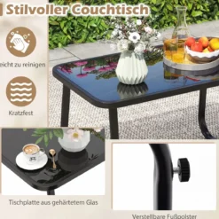 4 TLG. Terrassenmöbel-Set mit Kaffeetisch aus Gehärtetem Glas Sitzgruppe Sofagarnitur Braun/Schwarz