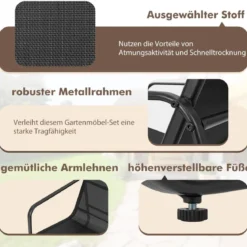 4 TLG. Terrassenmöbel-Set mit Kaffeetisch aus Gehärtetem Glas Sitzgruppe Sofagarnitur Braun/Schwarz