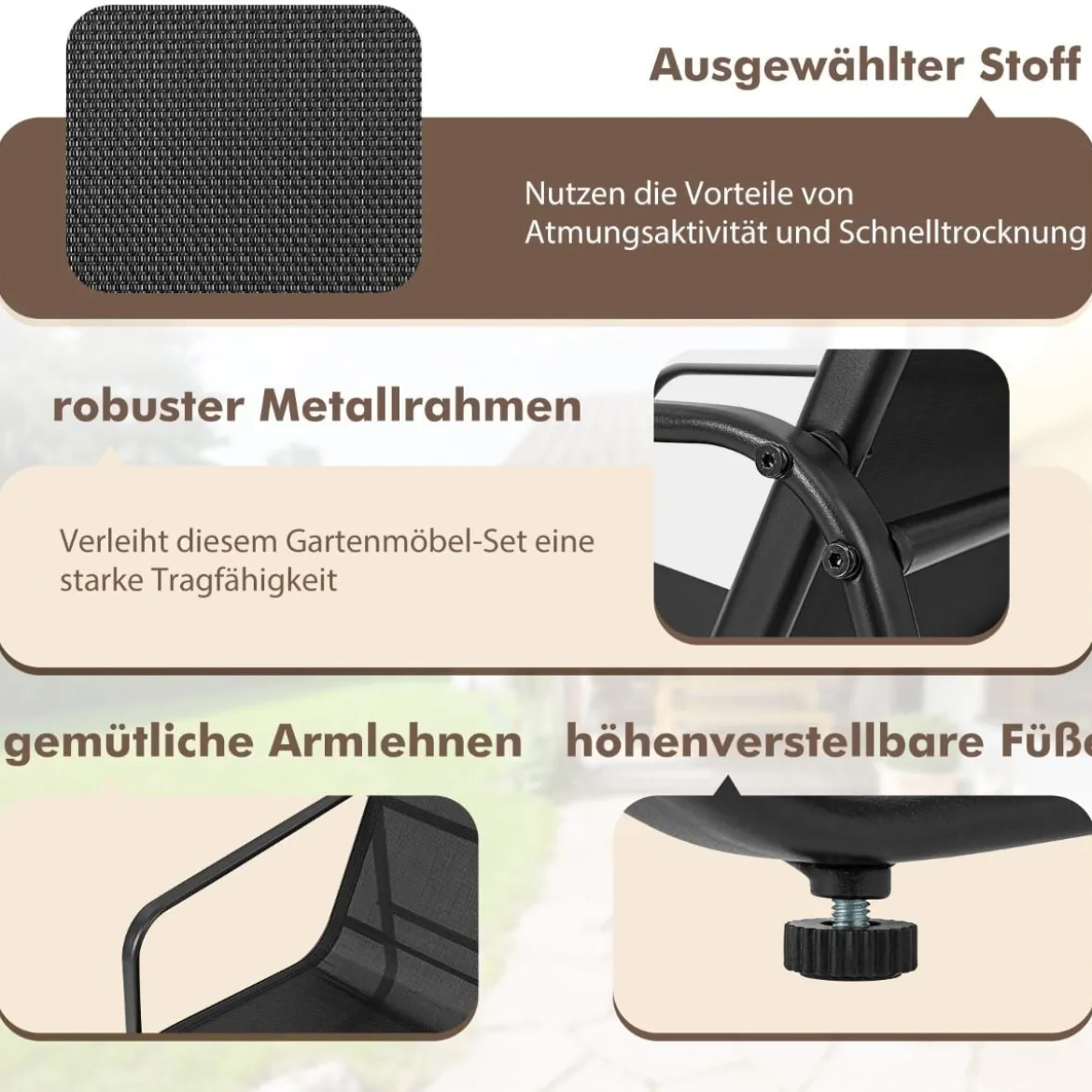 4 TLG. Terrassenmöbel-Set mit Kaffeetisch aus Gehärtetem Glas Sitzgruppe Sofagarnitur Braun/Schwarz
