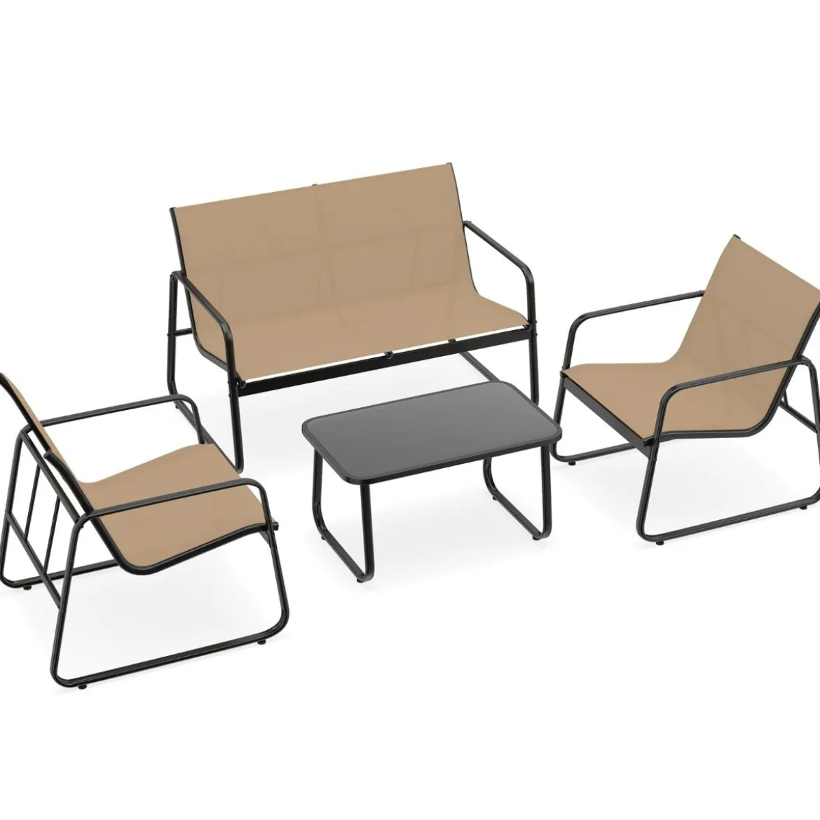 4 TLG. Terrassenmöbel-Set mit Kaffeetisch aus Gehärtetem Glas Sitzgruppe Sofagarnitur Braun/Schwarz