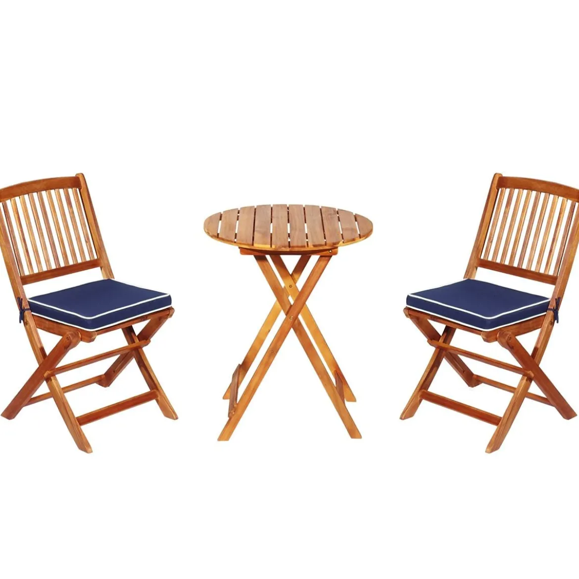 3-TLG. Terrassenmöbel-Set mit Rundem Tisch & 2 Stühlen & 2 Kissen Ergonomische Sitzgarnitur
