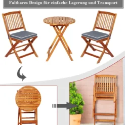 3-TLG. Terrassenmöbel-Set mit Rundem Tisch & 2 Stühlen & 2 Kissen Ergonomische Sitzgarnitur