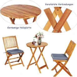 3-TLG. Terrassenmöbel-Set mit Rundem Tisch & 2 Stühlen & 2 Kissen Ergonomische Sitzgarnitur