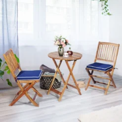 3-TLG. Terrassenmöbel-Set mit Rundem Tisch & 2 Stühlen & 2 Kissen Ergonomische Sitzgarnitur