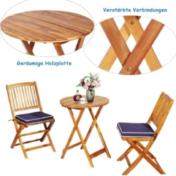 3-TLG. Terrassenmöbel-Set mit Rundem Tisch & 2 Stühlen & 2 Kissen Ergonomische Sitzgarnitur