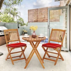 3-TLG. Terrassenmöbel-Set mit Rundem Tisch & 2 Stühlen & 2 Kissen Ergonomische Sitzgarnitur