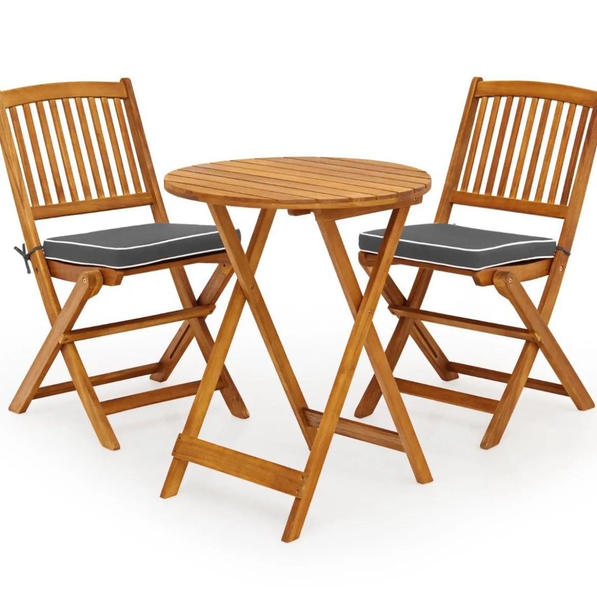 3-TLG. Terrassenmöbel-Set mit Rundem Tisch & 2 Stühlen & 2 Kissen Ergonomische Sitzgarnitur
