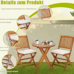 3-TLG. Terrassenmöbel-Set mit Rundem Tisch & 2 Stühlen & 2 Kissen Ergonomische Sitzgarnitur