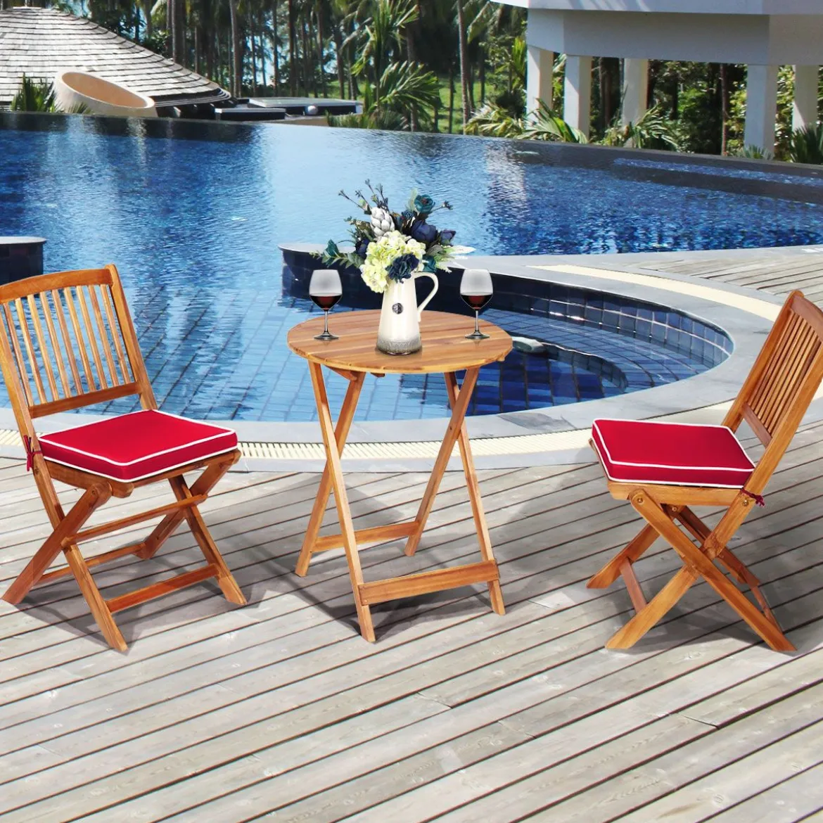 3-TLG. Terrassenmöbel-Set mit Rundem Tisch & 2 Stühlen & 2 Kissen Ergonomische Sitzgarnitur
