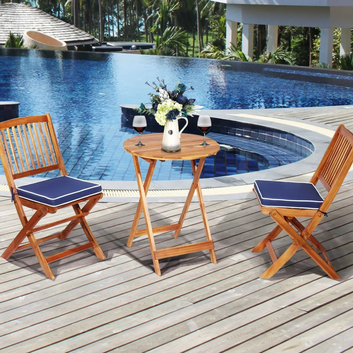 3-TLG. Terrassenmöbel-Set mit Rundem Tisch & 2 Stühlen & 2 Kissen Ergonomische Sitzgarnitur