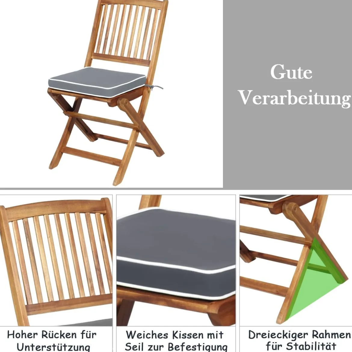 3-TLG. Terrassenmöbel-Set mit Rundem Tisch & 2 Stühlen & 2 Kissen Ergonomische Sitzgarnitur