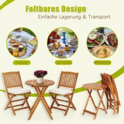 3-TLG. Terrassenmöbel-Set mit Rundem Tisch & 2 Stühlen & 2 Kissen Ergonomische Sitzgarnitur