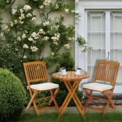 3-TLG. Terrassenmöbel-Set mit Rundem Tisch & 2 Stühlen & 2 Kissen Ergonomische Sitzgarnitur