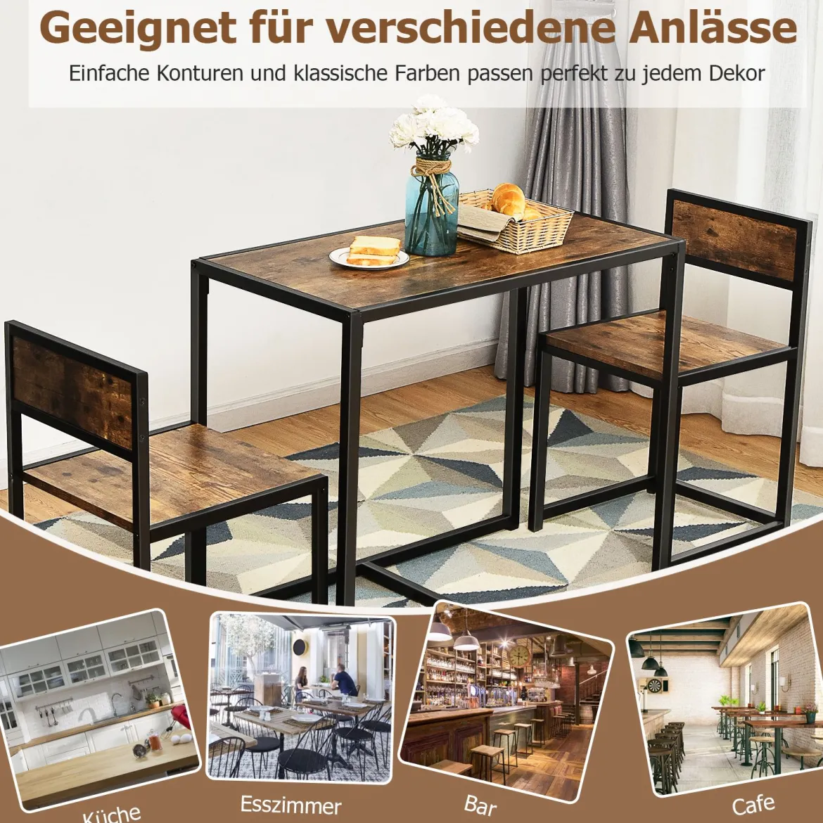 3 tlg. Tischgruppe Essgruppe Bartisch-Set Küchentisch Esstisch Tisch + 2 Stühle Antik