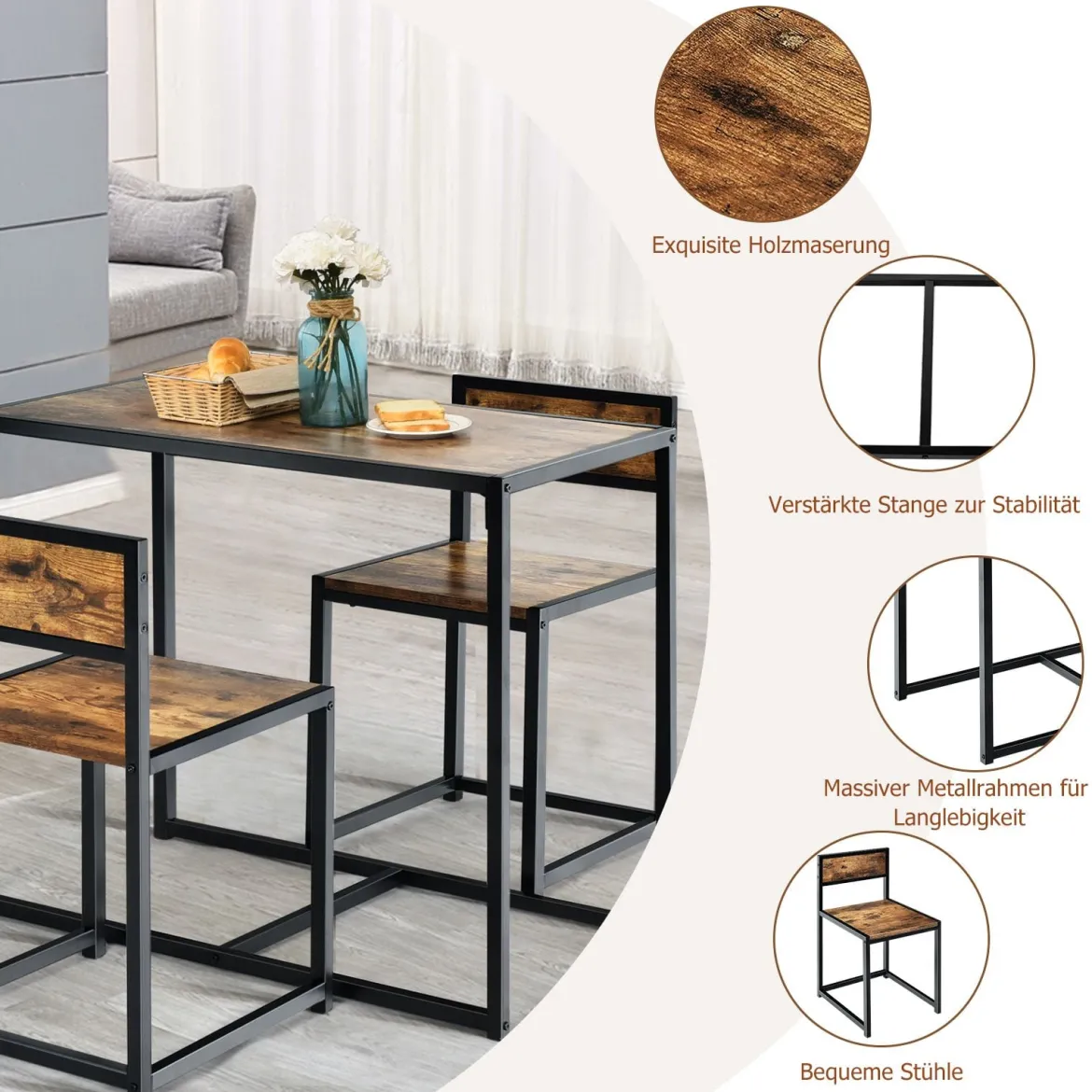 3 tlg. Tischgruppe Essgruppe Bartisch-Set Küchentisch Esstisch Tisch + 2 Stühle Antik