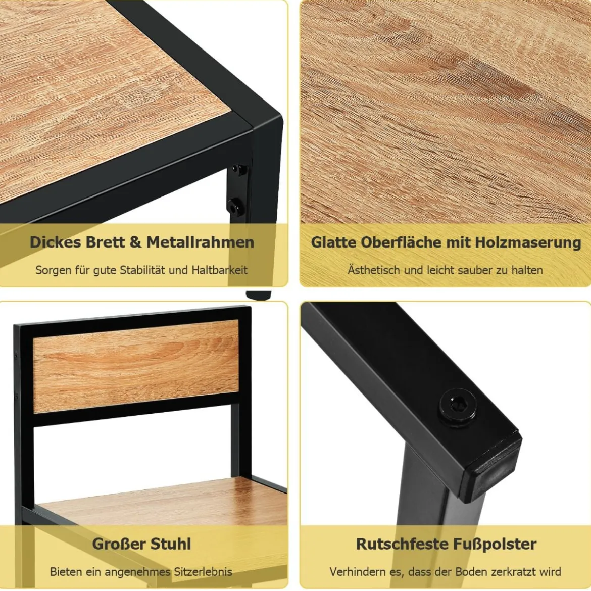 3 tlg. Tischgruppe Essgruppe Bartisch-Set Küchentisch Esstisch Tisch + 2 Stühle Natur
