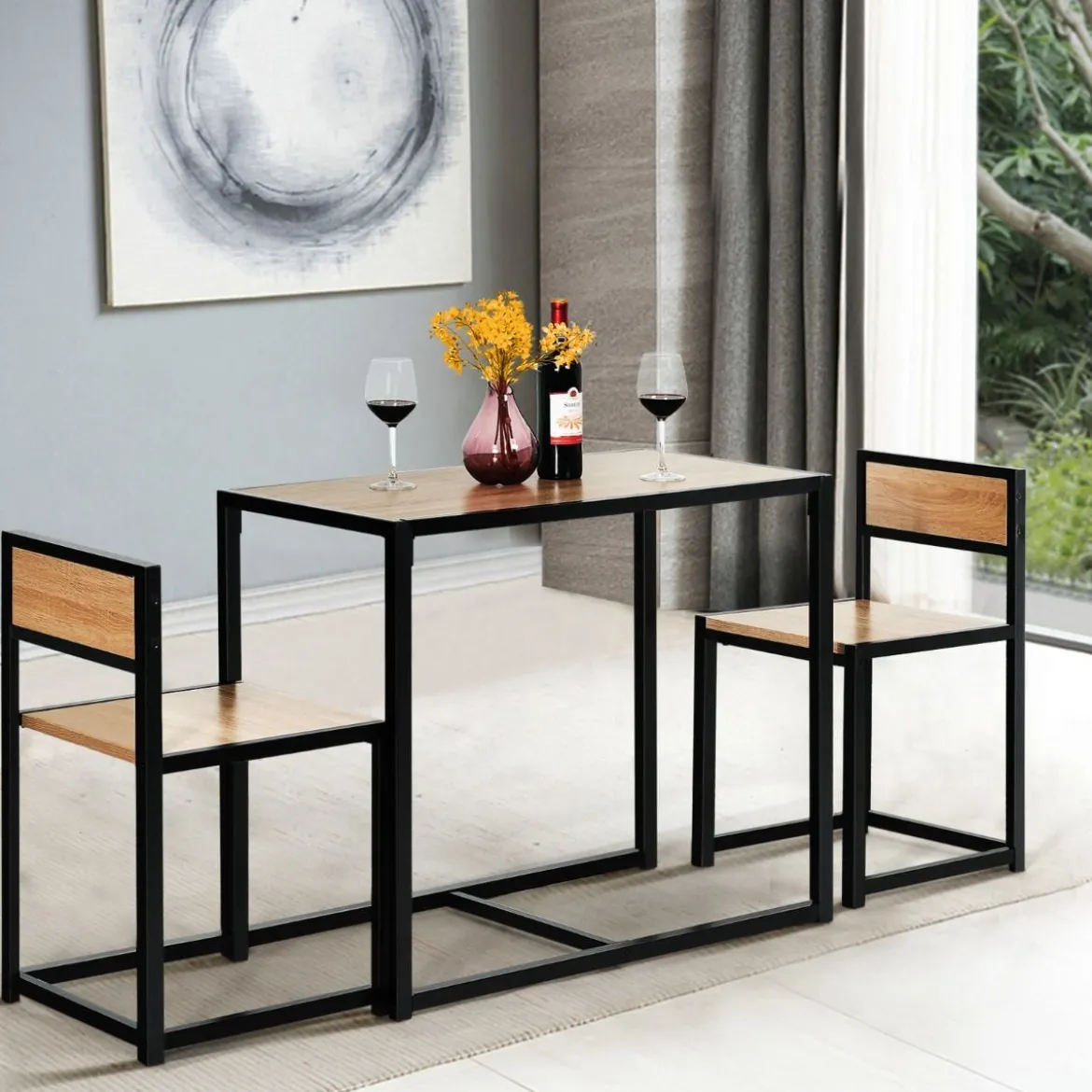 3 tlg. Tischgruppe Essgruppe Bartisch-Set Küchentisch Esstisch Tisch + 2 Stühle Natur