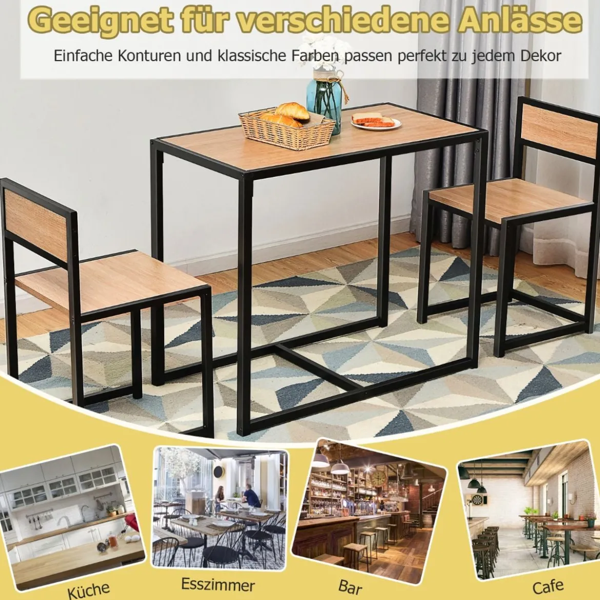 3 tlg. Tischgruppe Essgruppe Bartisch-Set Küchentisch Esstisch Tisch + 2 Stühle Natur