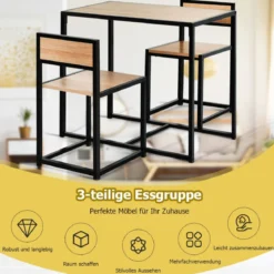 3 tlg. Tischgruppe Essgruppe Bartisch-Set Küchentisch Esstisch Tisch + 2 Stühle Natur