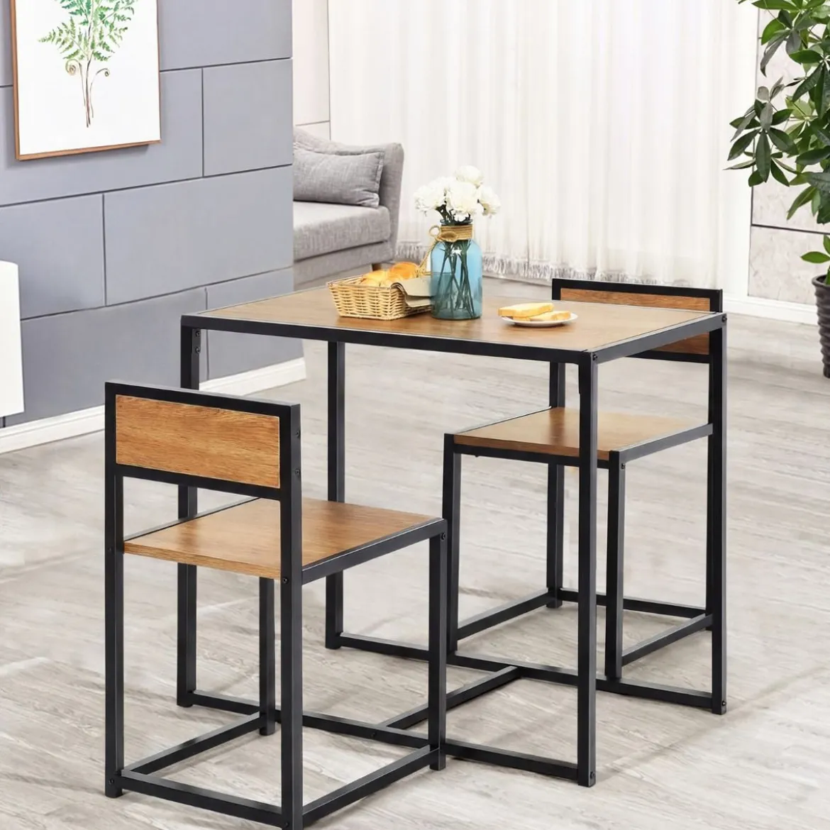 3 tlg. Tischgruppe Essgruppe Bartisch-Set Küchentisch Esstisch Tisch + 2 Stühle Natur
