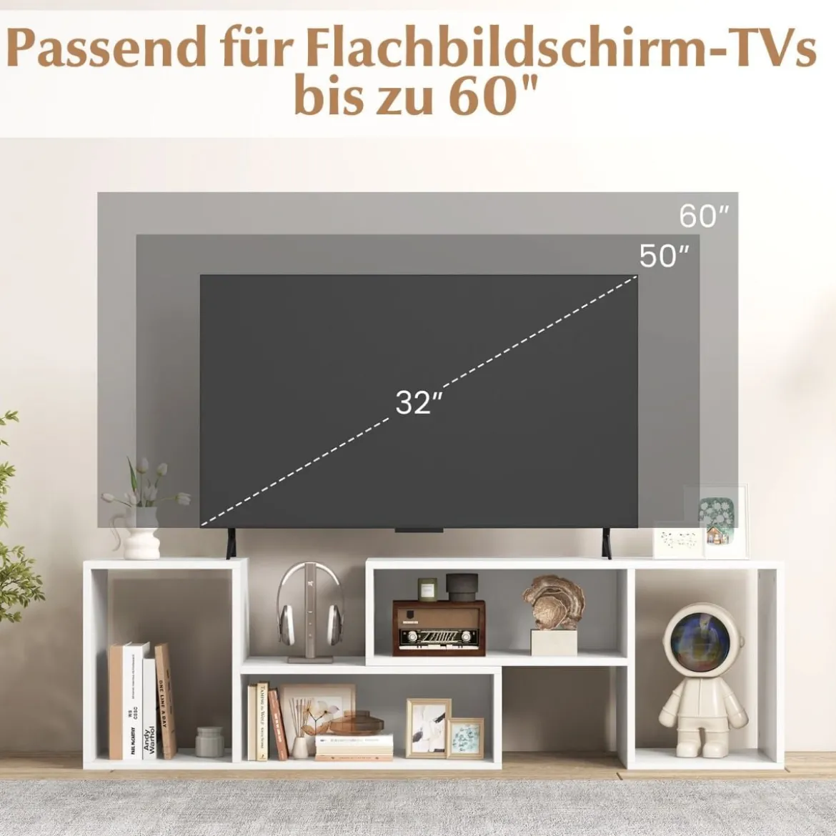 2 tlg. TV-Schrank Freie Kombination Fernsehtisch für Fernseher bis zu 60 Zoll Fernsehschrank