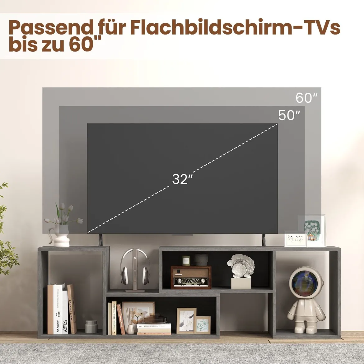2 tlg. TV-Schrank Freie Kombination Fernsehtisch für Fernseher bis zu 60 Zoll Fernsehschrank