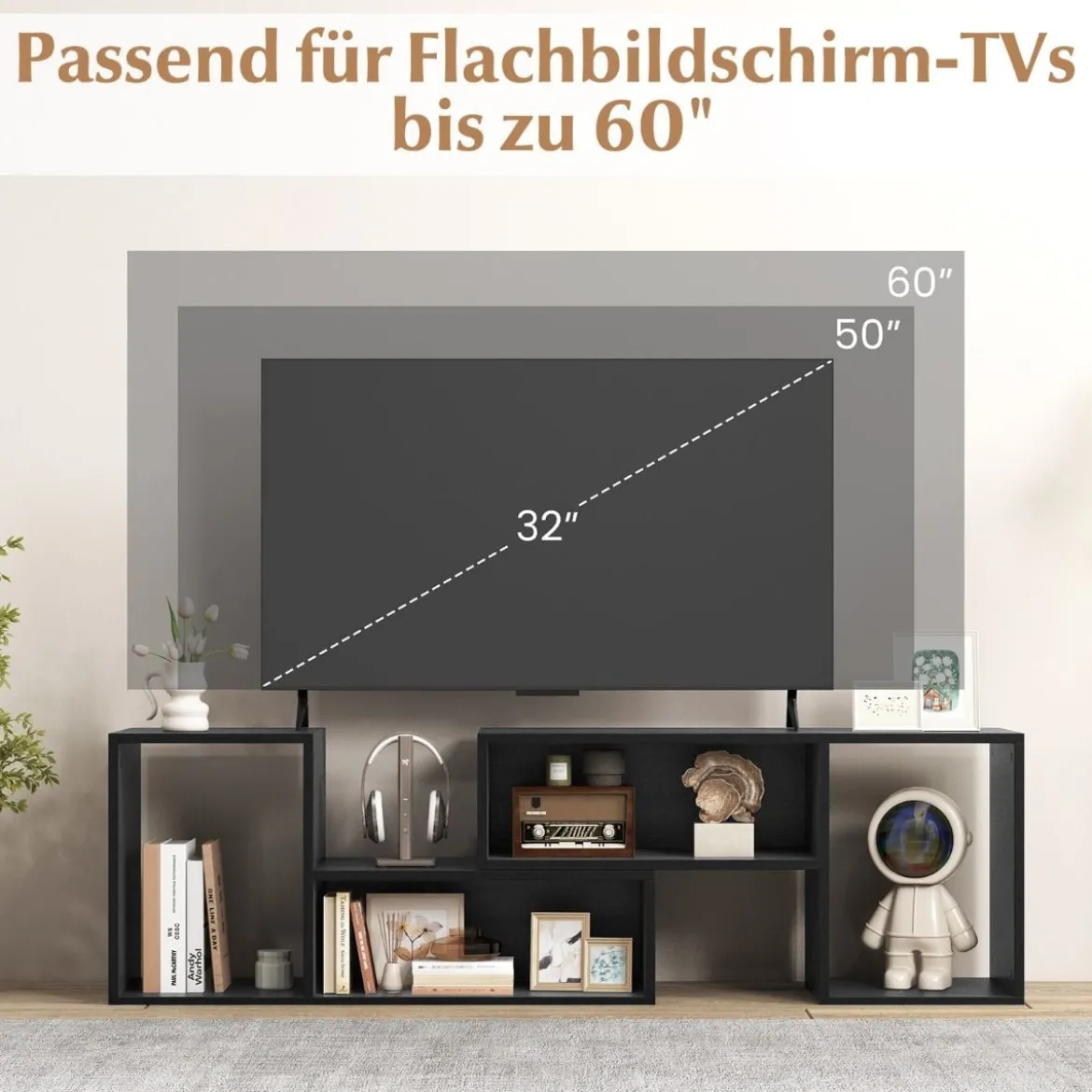 2 tlg. TV-Schrank Freie Kombination Fernsehtisch für Fernseher bis zu 60 Zoll Fernsehschrank