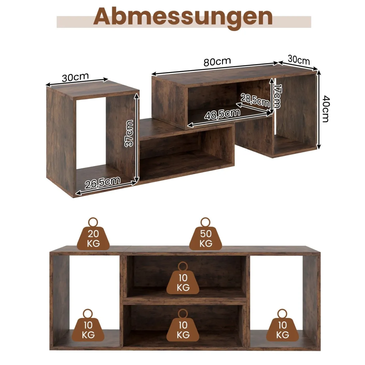 2 tlg. TV-Schrank Freie Kombination Fernsehtisch für Fernseher bis zu 60 Zoll Fernsehschrank