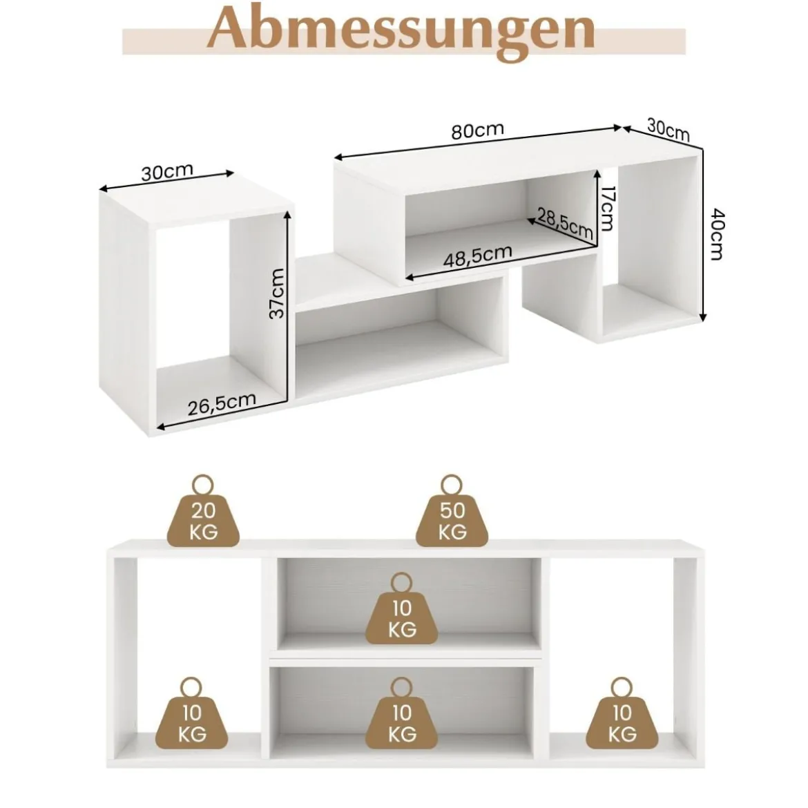 2 tlg. TV-Schrank Freie Kombination Fernsehtisch für Fernseher bis zu 60 Zoll Fernsehschrank
