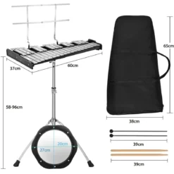 32 Tönen Xylophon Glockenspiel mit Verstellbarem Ständer & Schlägeln und Tragetasche Alu