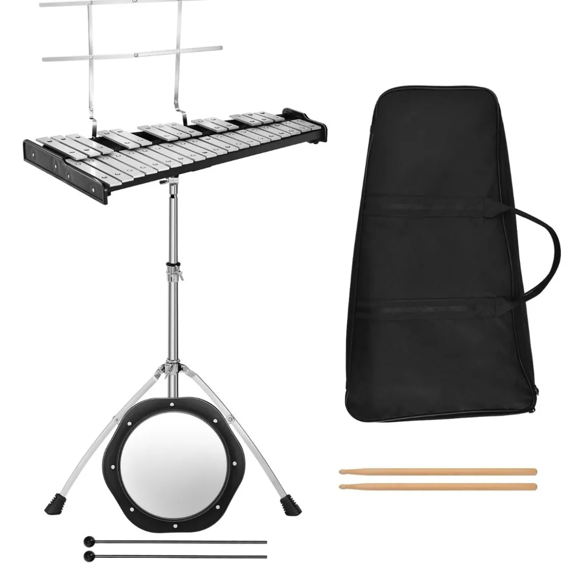 32 Tönen Xylophon Glockenspiel mit Verstellbarem Ständer & Schlägeln und Tragetasche Alu